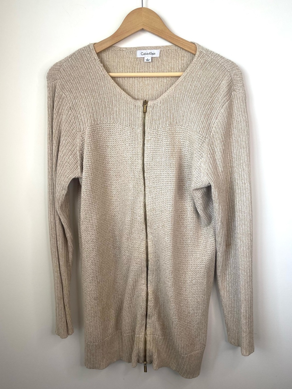 Calvin Klein textured waffle knit double zip cardigan sweater size Large